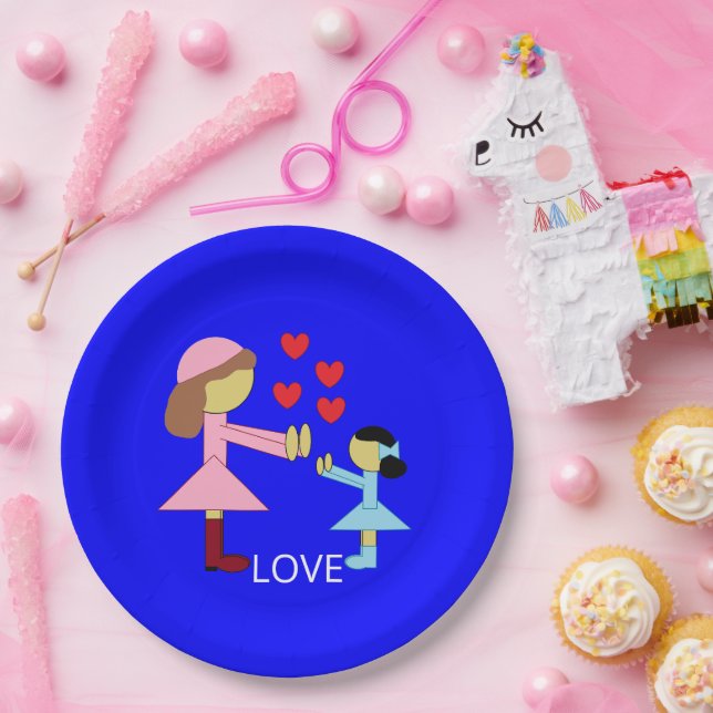 Alle Kinder brauchen Liebe: Blau Pappteller (Party)