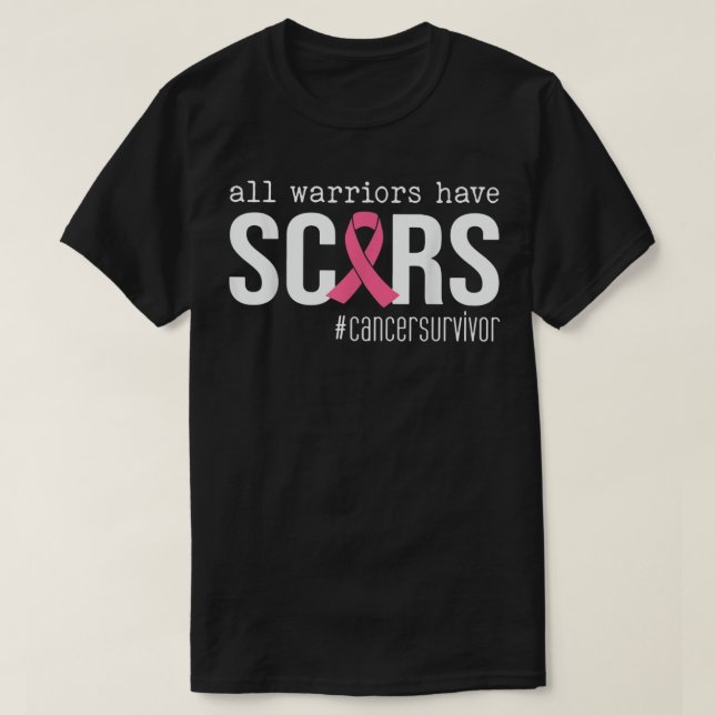 Alle Krieger haben Narben rosa Bandbreitenkrebs T-Shirt (Design vorne)