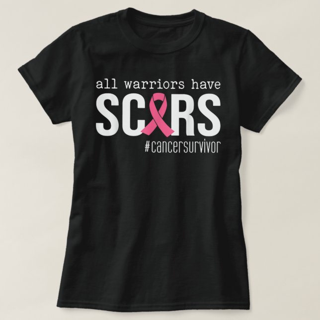 Alle Krieger haben Narben rosa Bandbreitenkrebs T-Shirt (Design vorne)
