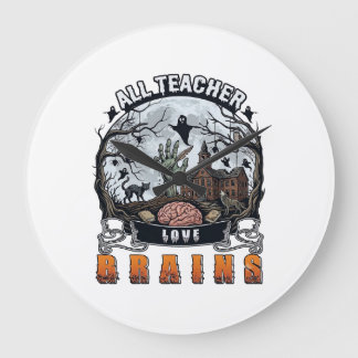 Alle Lehrer lieben Gehirne Halloween Zombie Hand H Große Wanduhr