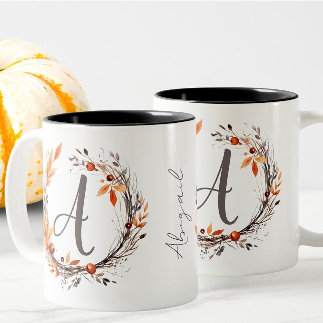 Alle Letter Modern Girly Boho Foliongram Zweifarbige Tasse (Von Creator hochgeladen)