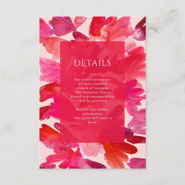 Alle Liebe Aquarell Rosa Rote Hochzeit Details E Begleitkarte (Vorderseite)