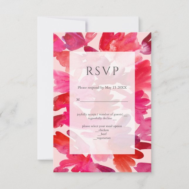 Alle Liebe Watercolor Pink Red Wedding RSVP Karte (Vorderseite)