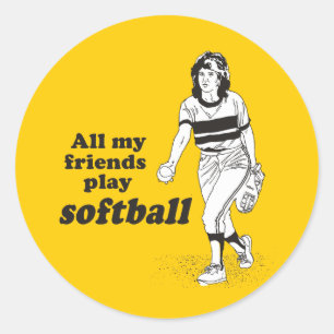 Alle meine Freunde spielen Softball Runder Aufkleber