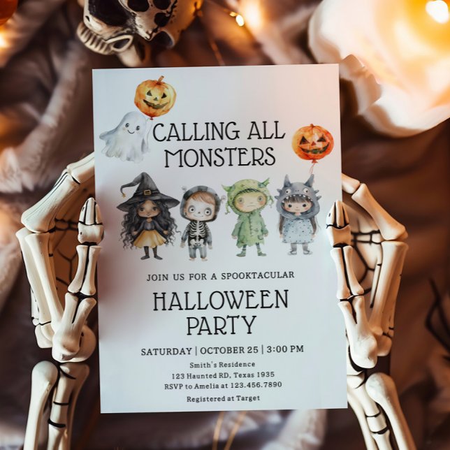 Alle Monster-Halloween-Partys rufen Einladung (Calling All Monsters Kids Costume Halloween Party Invitation)