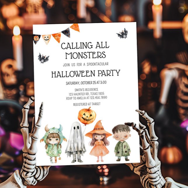 Alle Monster-Kinder-Halloween-Party Einladung (Calling All Monsters Kids Costume Halloween Party Invitation)