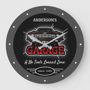 Alle Namen Garage Retro Auto seit Datum Grau Schwa Große Wanduhr