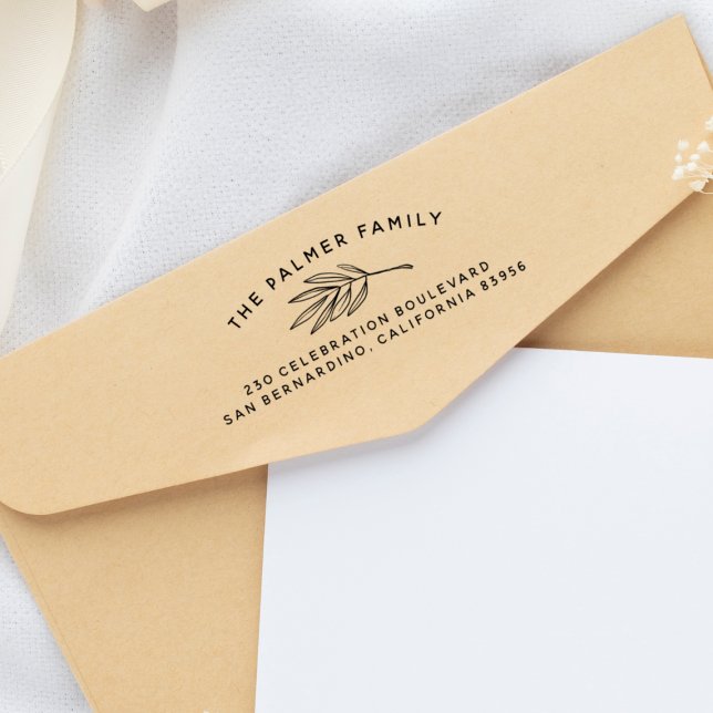 Alle Namen Minimalistische Leaf-Rücksendeadresse Permastempel (Rubber Stamp Mock-up)