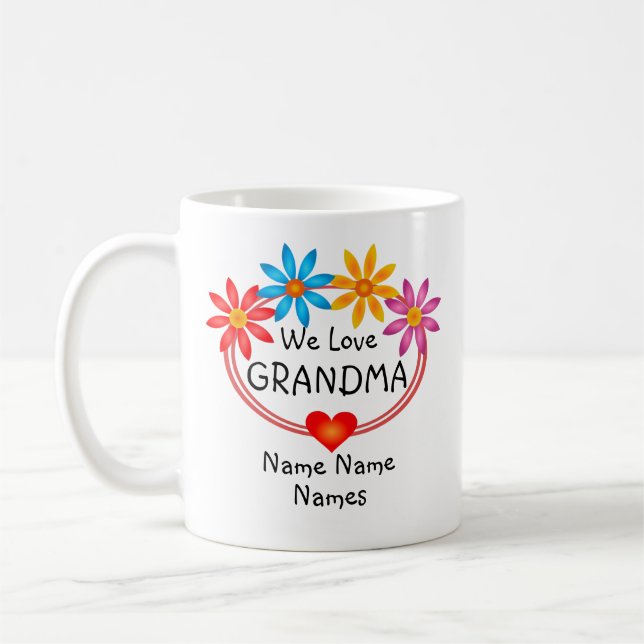 ALLE Namen Oma Kids Name Blume Herz ändern Kaffeetasse (Links)