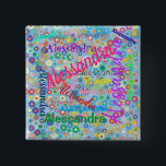 Alle Namenskollaps mit Personalisierten Blume Button<br><div class="desc">Dieser Button zeigt ein farbenfrohes Design mit dem Namen Ihrer Wahl, der in verschiedenen Schriftart und Farben erscheint. Die Namen werden auf einem blauen Hintergrund mit bunten Blume angezeigt. Toll als Namensgeber oder einfach nur zum Spaß!</div>