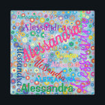 Alle Namenskollare mit Blume-Magnet Magnet<br><div class="desc">Dieser Magnet zeichnet sich durch ein farbenprächtiges mädchenförmiges Design aus,  in dem der Name Ihrer Wahl in zahlreichen Schriftart und Farbtönen erscheint. Die Namen werden auf einem blauen Hintergrund mit bunten Blume angezeigt. Dieser hübsche personalisierte Magnet ist nützlich und macht Spaß.</div>