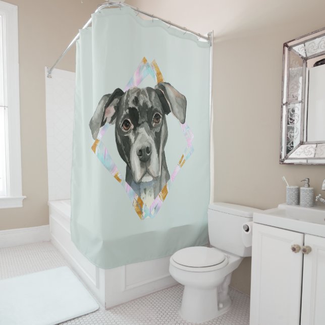 "Alle Ohr-" Pitbull-HundeAquarell-Malerei Duschvorhang (Beispiel)