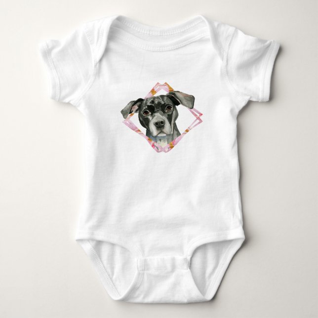 "Alle Ohren" 2 Pitbull-HundeAquarell-Malerei Baby Strampler (Vorderseite)