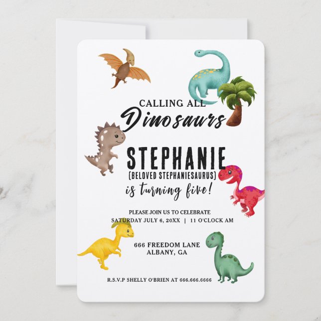 Alle Party Dinosaurier Personalisiert zum Geburtst Einladung (Vorderseite)