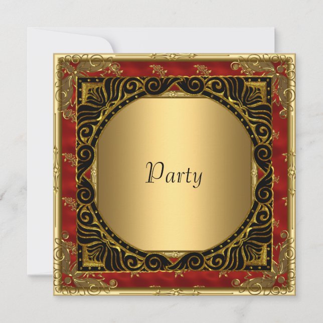Alle Party Gold Black Red Retro Einladung (Vorderseite)