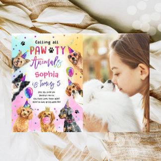 Alle Party Pawty Animals Hunde Mädchen Geburtstag Einladung