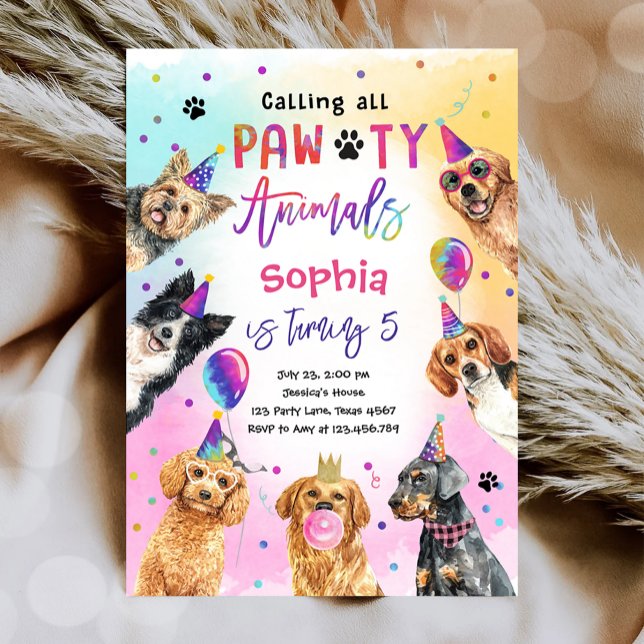Alle Party Pawty Animals Hunde Mädchen Geburtstag  Einladung (Von Creator hochgeladen)