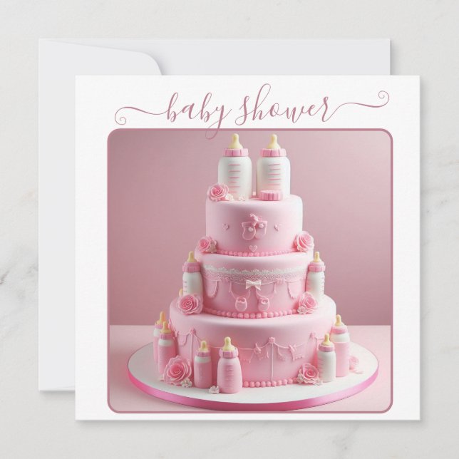 ALLE PINK BABY DUSCHKABEL MIT BABYFLASCHEN EINLADUNG (Vorderseite)