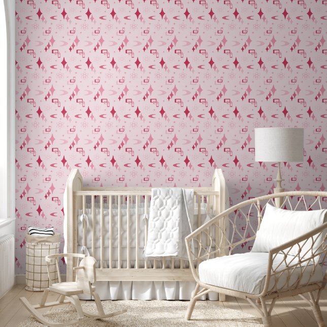 Alle rosa Mitte des Jahrhunderts moderne Atomenerg Tapete (Kinder)