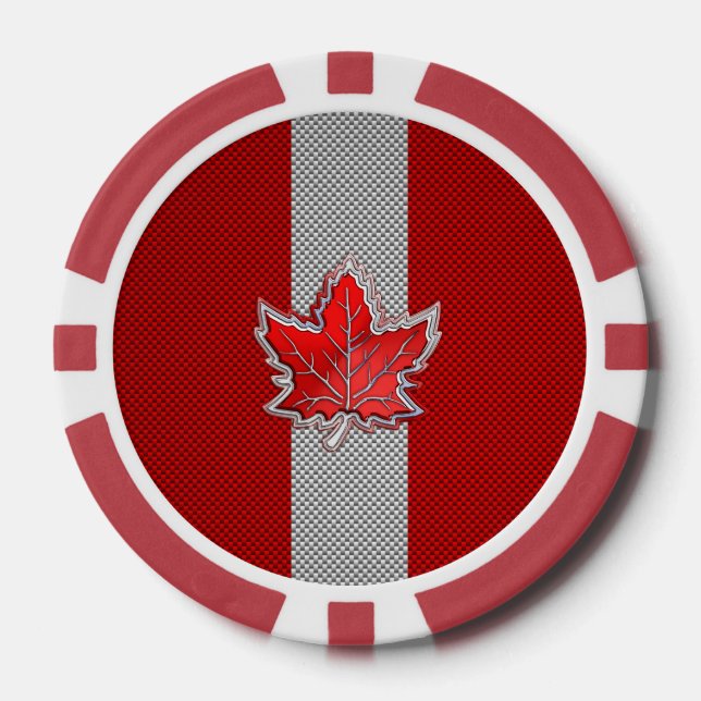 Alle roten Ahornblätter aus Kanada auf der Carbon  Pokerchips (Vorderseite)