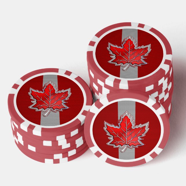 Alle roten Ahornblätter aus Kanada auf der Carbon  Pokerchips (Stapel)
