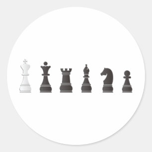 Alle schwarzen, weißen Schachstücke Runder Aufkleber