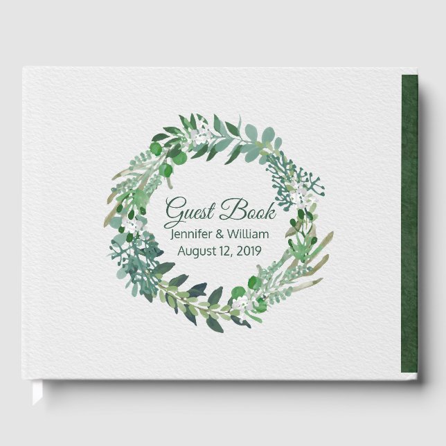 Alle Seasons Grüne Foliage Wreath Wedding Gästebuch (Vorderseite)