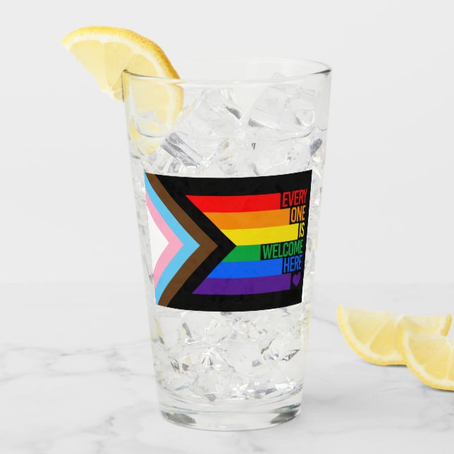 Alle sind willkommen hier (Progress-Pride-Flag) Glas (Vorderseite Ice)