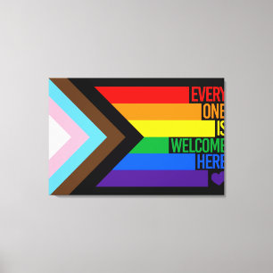 Alle sind willkommen hier (Progress Pride) Flag Leinwanddruck