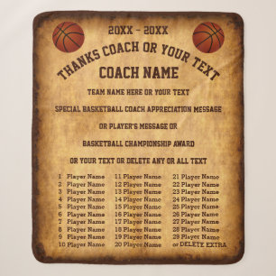 Alle Spielernamen auf Basketball-Coach Geschenkide Sherpadecke