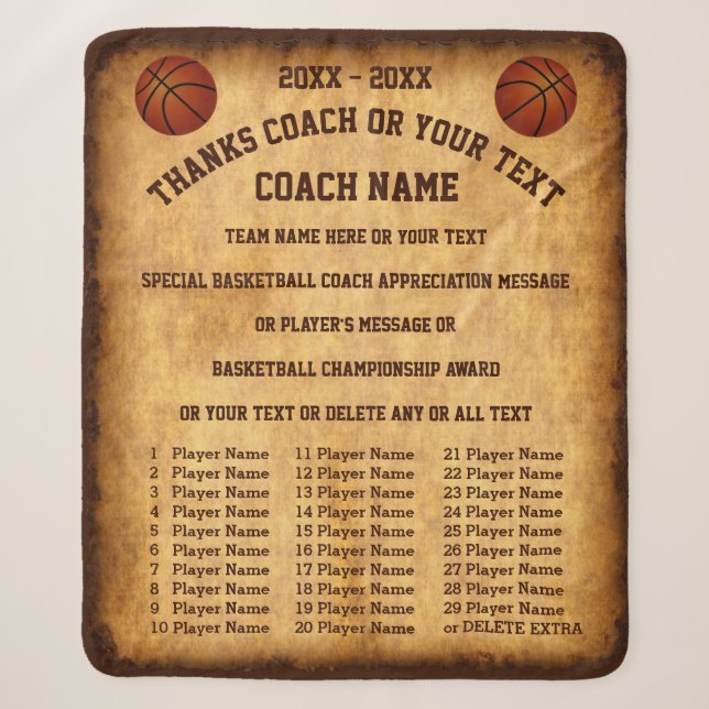 Alle Spielernamen auf Basketball-Coach Geschenkide Sherpadecke (Vorderseite)