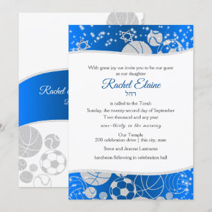 Alle Sportboote Mitzvah Silver und Blau Einladung