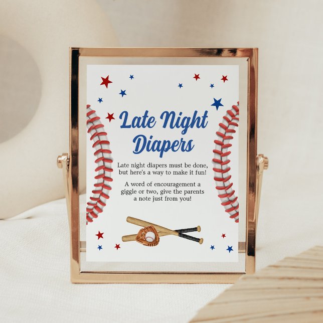 Alle Star Baseball Baby Dusche Spate Night Diapers Poster (Sports Baby Shower Late Night Diapers Sign)