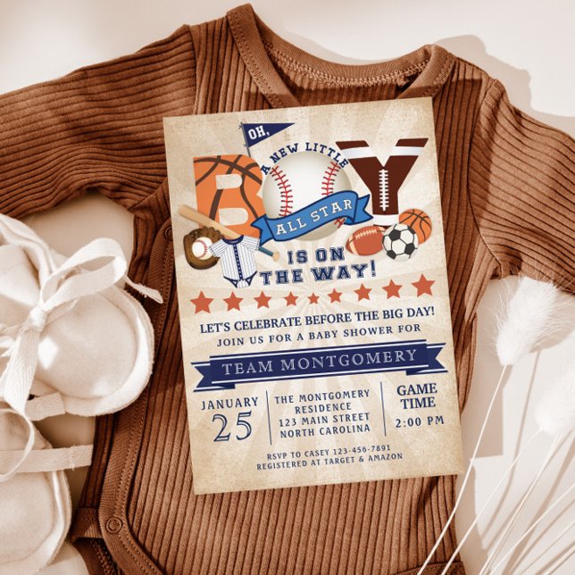 Alle Star Sports Boy Baby Dusche Einladung (Von Creator hochgeladen)