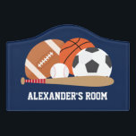 Alle Star Sports Kids Türschild<br><div class="desc">Personalisiertes Kinderzimmer mit coolem Sportthema.</div>