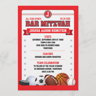 Alle Star Sports Red Trading Card Bar Mitzvah Einladung
