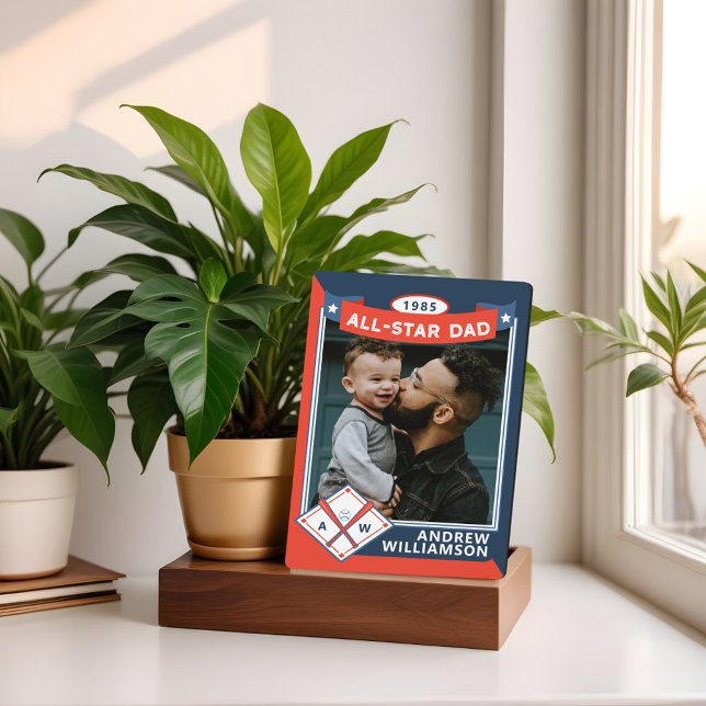 Alle Star Vater-benutzerdefinierten Baseball-Card- Fotoplatte (All Star Dad Custom Baseball Card Photo Keepsake Plaque)