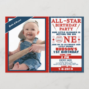 Alle Stern oder Baseball 1. Geburtstag Einladung