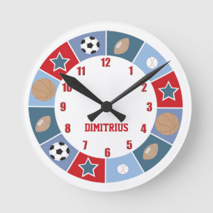 Alle Sterne Sportthema Kinderzimmer Wall Clock Runde Wanduhr