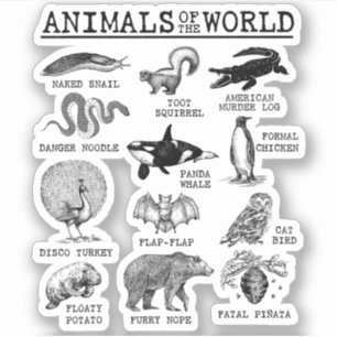 Alle Tiere der Welt Vintage Lustiges Tier Meme Aufkleber