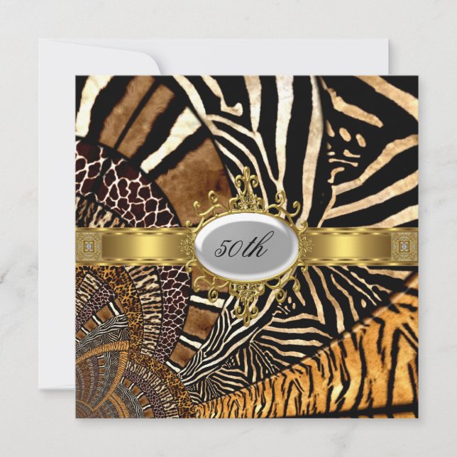 Alle Tierhaut-Look 50. Geburtstagsparty Einladung (Vorderseite)