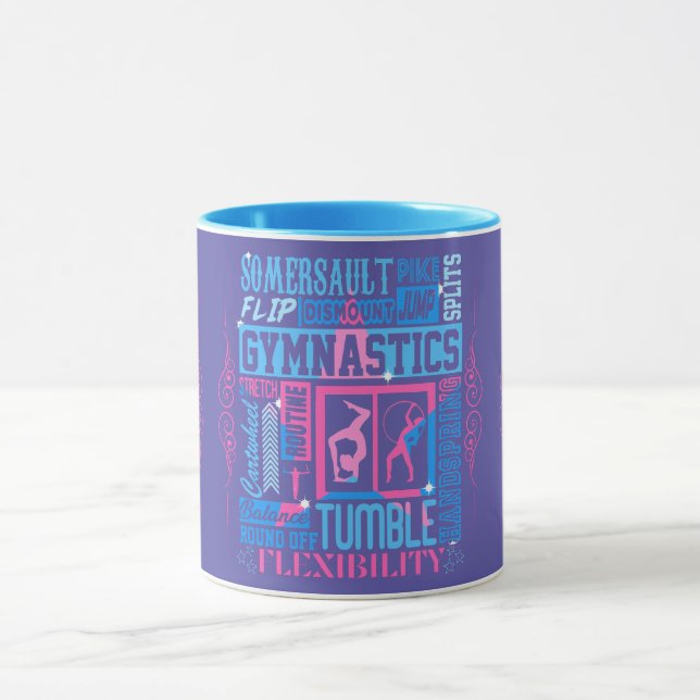 Alle Über Gymnastik Typografie in Rosa und Blau Tasse (Zentrum)
