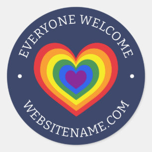 Alle willkommen LGBTQ Rainbow Heart Website Navy Runder Aufkleber