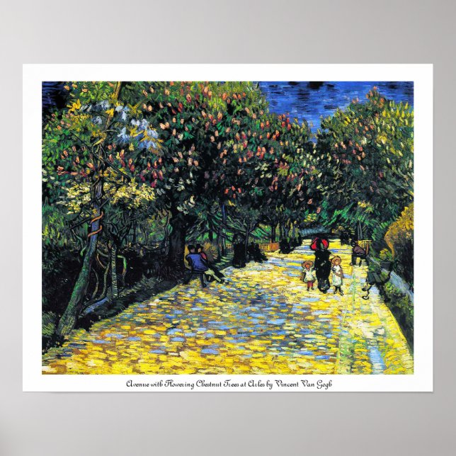 Allee mit blühenden Kastanienbäumen bei Arles Poster (Vorne)