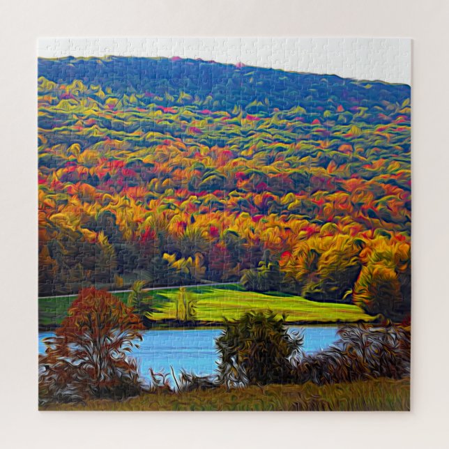 Allegano Staat Park NY See im Herbst Abstrakt (Vertikal)