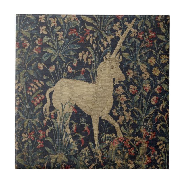 Allegorische "Millefleurs" Tapisserie mit Tieren Fliese (Vorderseite)