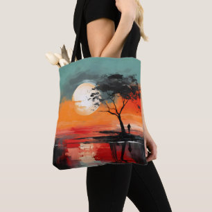 Allein am See – Einsamkeit bei Sonnenuntergang Tasche