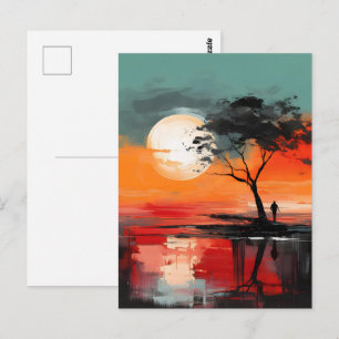 Allein am See – Einsamkeit beim Sonnenuntergang Postkarte