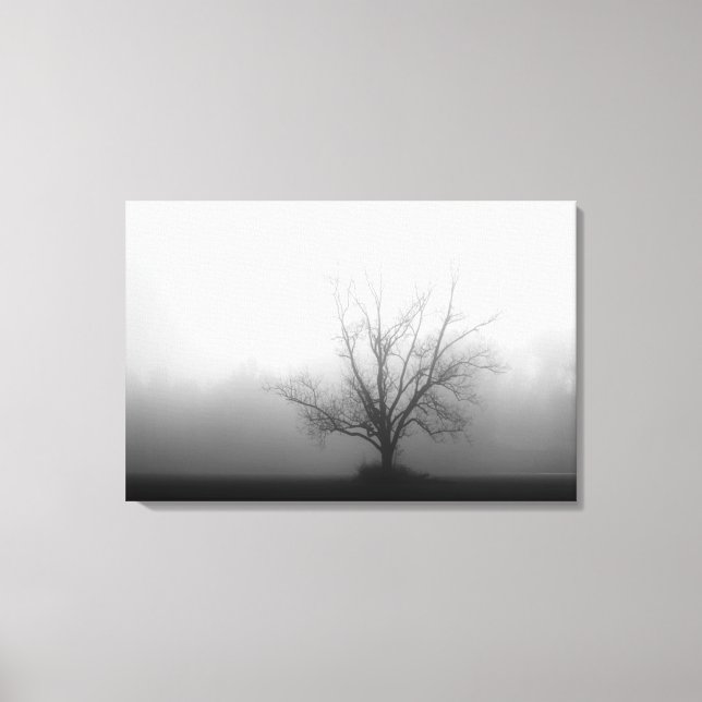 Allein - Baum am Morgen Nebel Wrapped Canvas Leinwanddruck (Vorderseite)