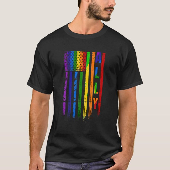 Allein LGBT LGBTQ Rainbow Pride American Flag 4. T-Shirt (Vorderseite)